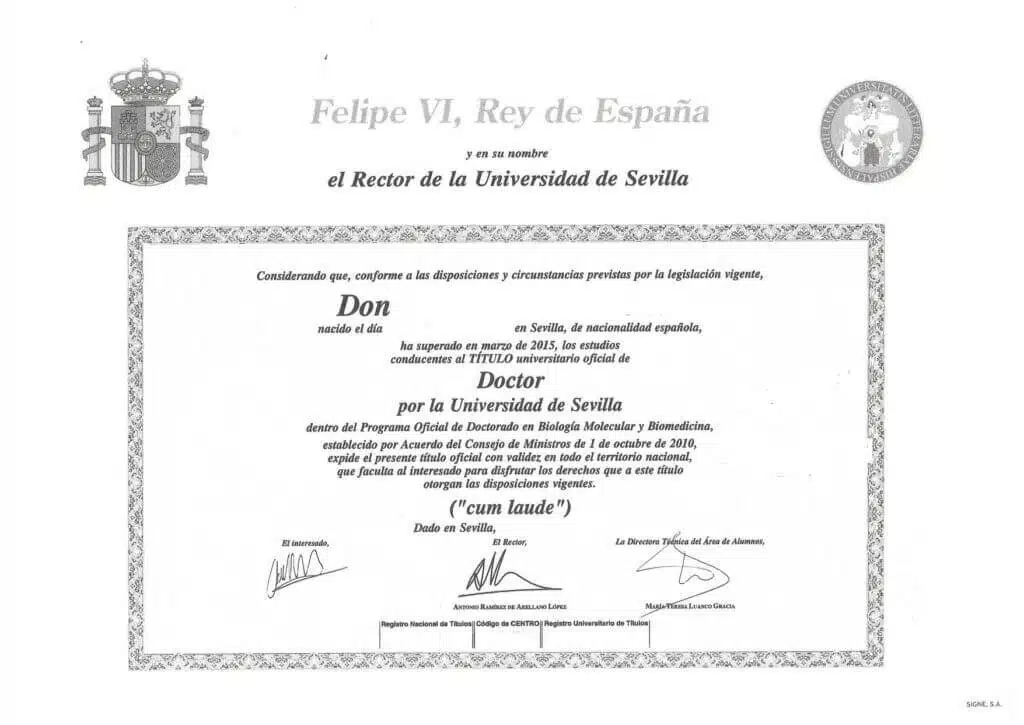 La traducción jurada del título de Doctorado 18 titulo de doctorado
